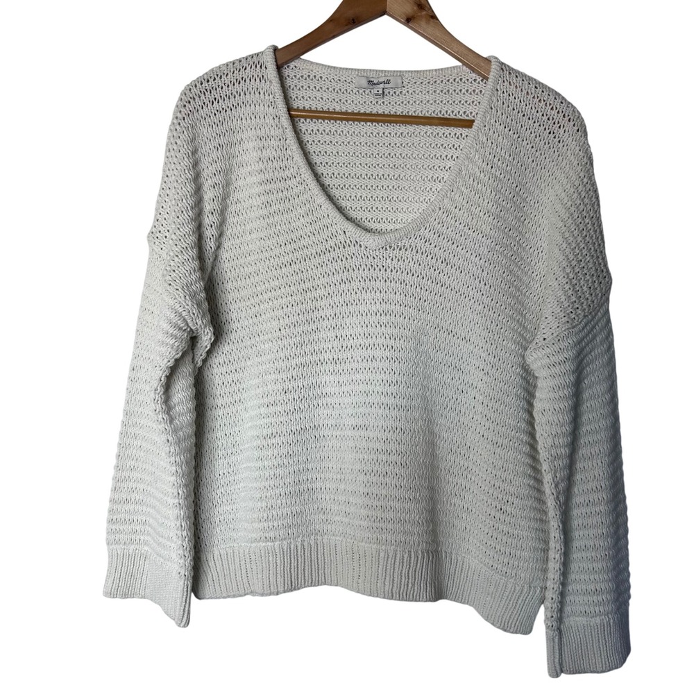 Madewell Sweater Size M Breezeway Pullover Cream‎ Knit V Neck Long Sleeve
